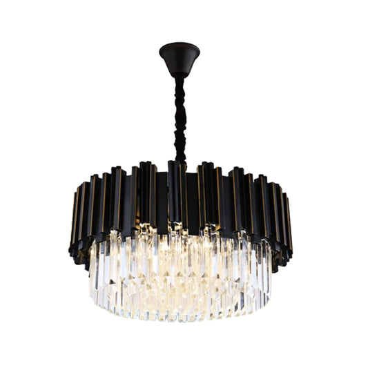 Black Drum Shaped Chandelier Modern Style Crystal 8/10/12-Bulb Bedroom Pendant Lamp, Small/Medium/Large Black Small Clearhalo 'Ceiling Lights' 'Chandeliers' 'Modern Chandeliers' 'Modern' Lighting' 2015793