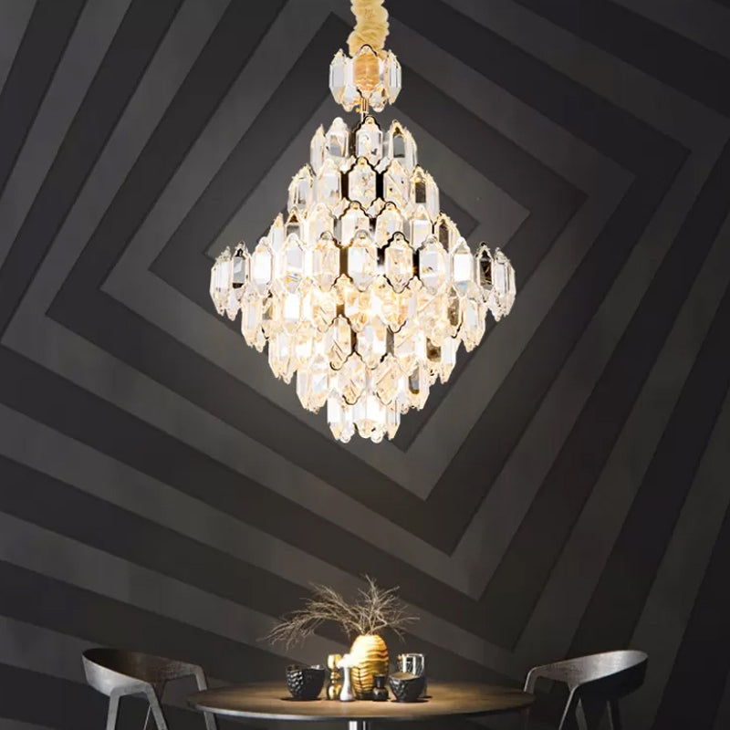Stylish Modern Cone Pendant Lamp 8/10-Head Clear K9 Crystal Chandelier Light in Silver Silver Clearhalo 'Ceiling Lights' 'Chandeliers' 'Modern Chandeliers' 'Modern' Lighting' 2015823