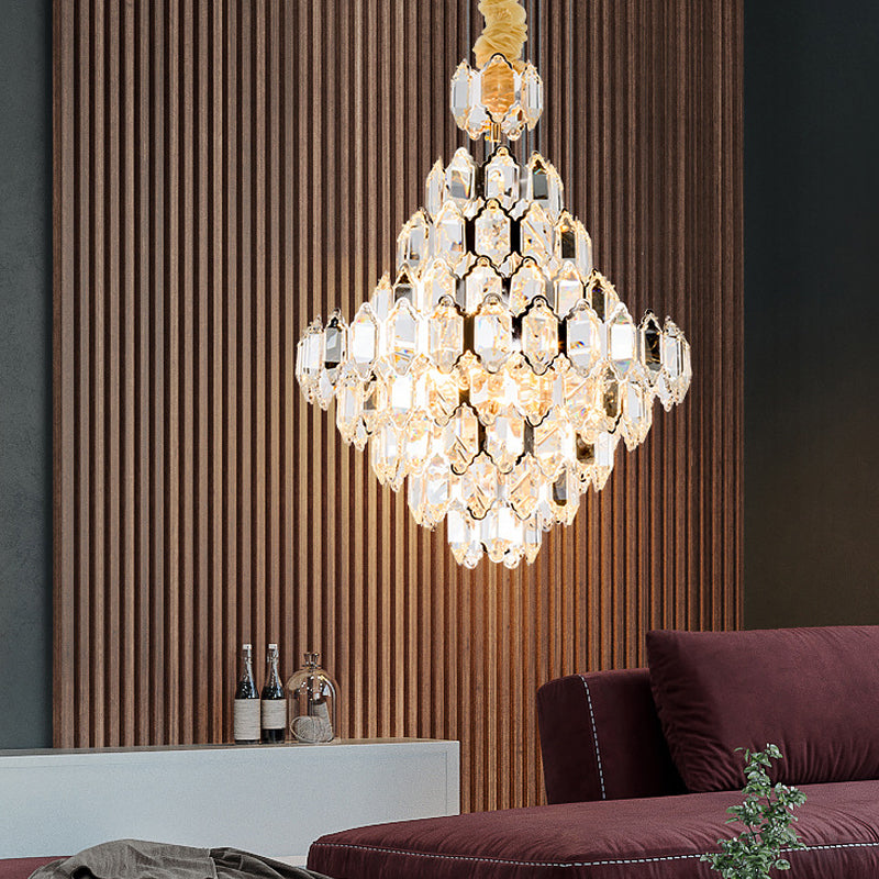 Stylish Modern Cone Pendant Lamp 8/10-Head Clear K9 Crystal Chandelier Light in Silver Clearhalo 'Ceiling Lights' 'Chandeliers' 'Modern Chandeliers' 'Modern' Lighting' 2015824