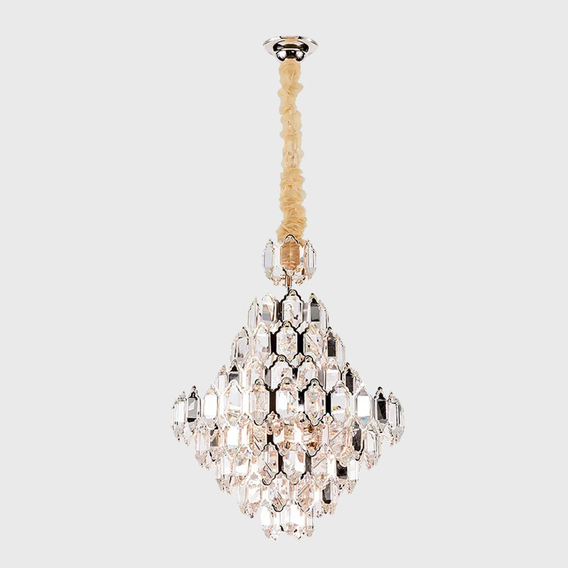 Stylish Modern Cone Pendant Lamp 8/10-Head Clear K9 Crystal Chandelier Light in Silver Clearhalo 'Ceiling Lights' 'Chandeliers' 'Modern Chandeliers' 'Modern' Lighting' 2015827