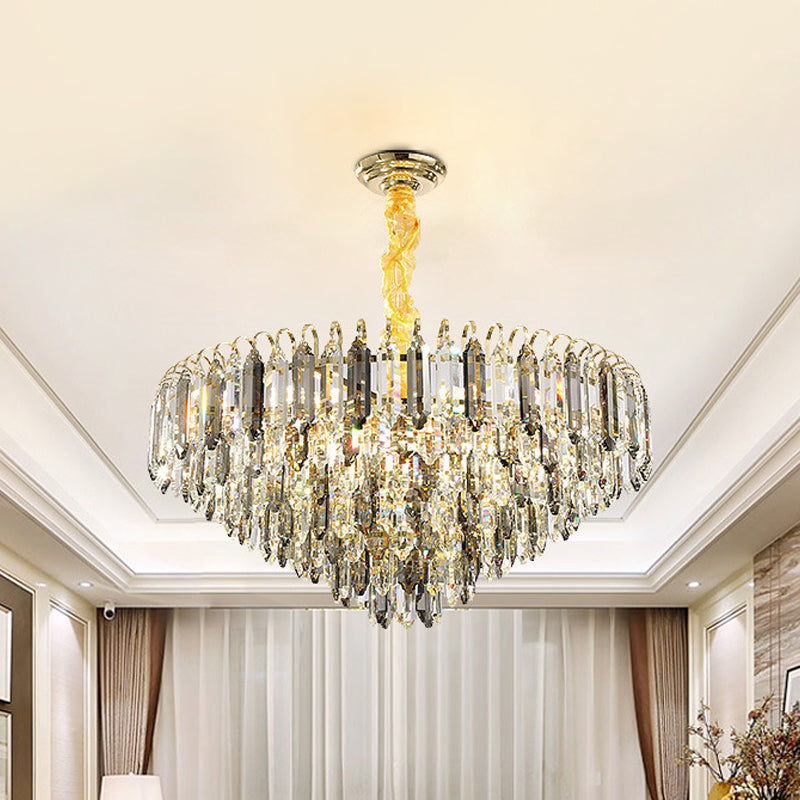 Clear Crystal Silver Chandelier Conical 6/9/16-Bulb Contemporary Hanging Ceiling Light for Bedroom Silver Clearhalo 'Ceiling Lights' 'Chandeliers' 'Modern Chandeliers' 'Modern' Lighting' 2015830