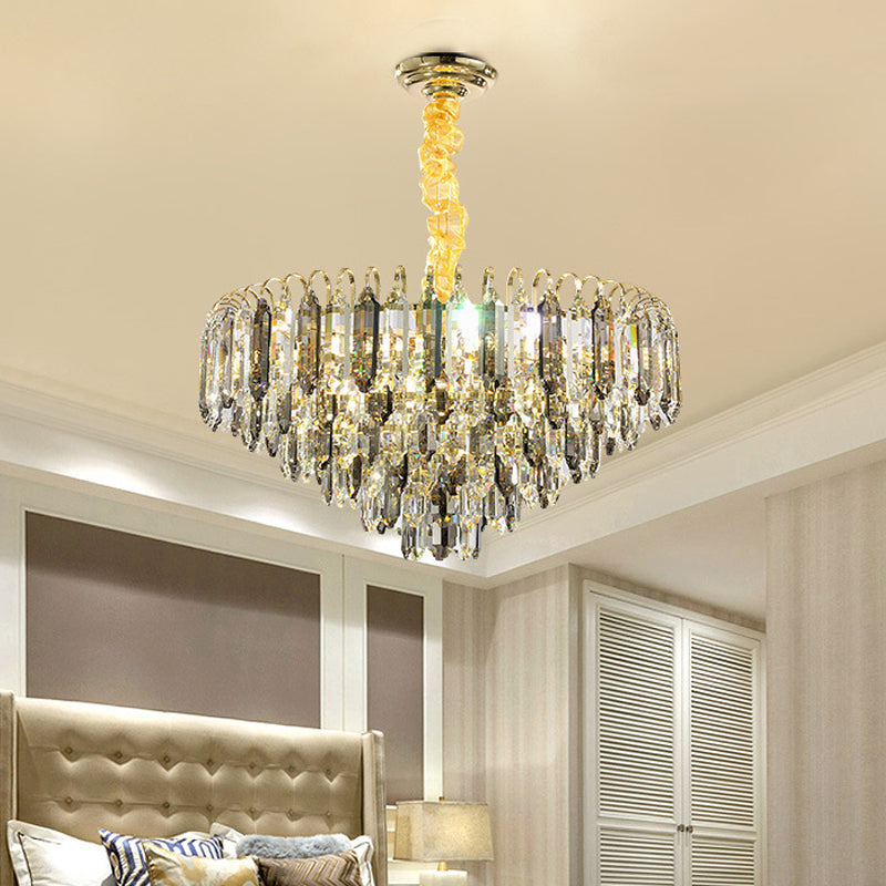 Clear Crystal Silver Chandelier Conical 6/9/16-Bulb Contemporary Hanging Ceiling Light for Bedroom Clearhalo 'Ceiling Lights' 'Chandeliers' 'Modern Chandeliers' 'Modern' Lighting' 2015832