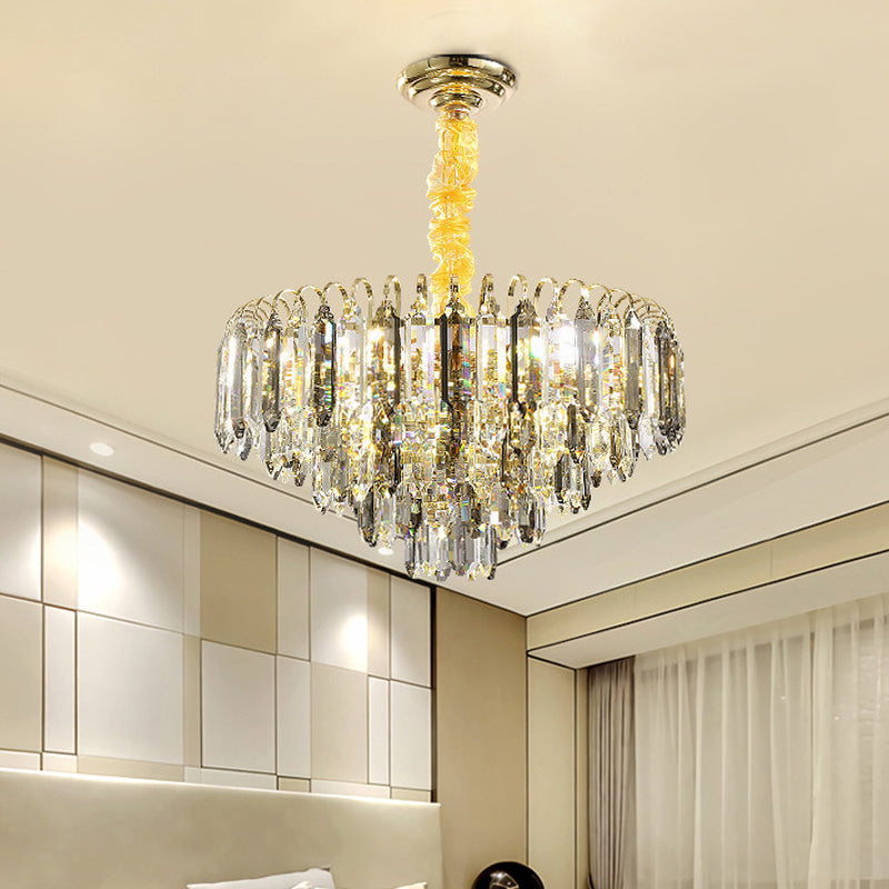Clear Crystal Silver Chandelier Conical 6/9/16-Bulb Contemporary Hanging Ceiling Light for Bedroom Silver Clearhalo 'Ceiling Lights' 'Chandeliers' 'Modern Chandeliers' 'Modern' Lighting' 2015838