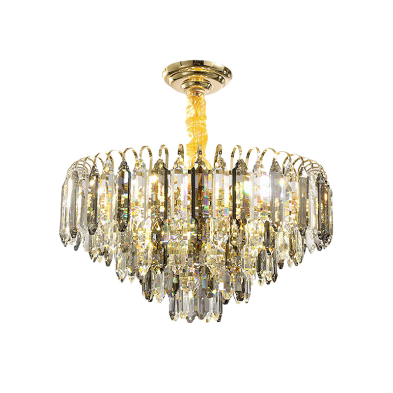 Clear Crystal Silver Chandelier Conical 6/9/16-Bulb Contemporary Hanging Ceiling Light for Bedroom Clearhalo 'Ceiling Lights' 'Chandeliers' 'Modern Chandeliers' 'Modern' Lighting' 2015839