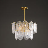 2/3/4-Tiered Scalloped Glass Chandelier Modern 6/12/16 Bulbs Dining Room Suspension Pendant Light in Gold Clearhalo 'Ceiling Lights' 'Chandeliers' 'Modern Chandeliers' 'Modern' Lighting' 2015864