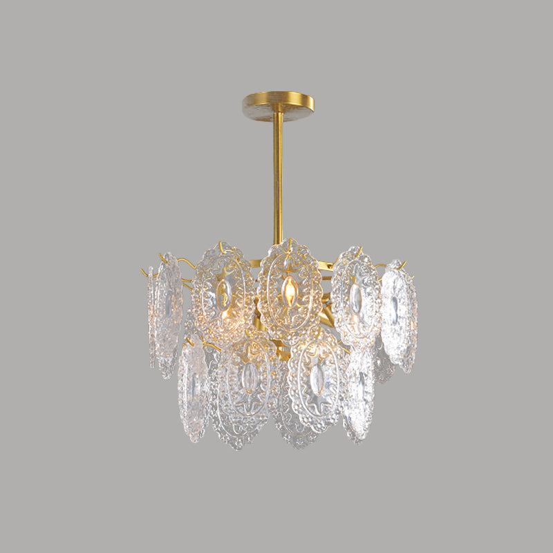 2/3/4-Tiered Scalloped Glass Chandelier Modern 6/12/16 Bulbs Dining Room Suspension Pendant Light in Gold Clearhalo 'Ceiling Lights' 'Chandeliers' 'Modern Chandeliers' 'Modern' Lighting' 2015865