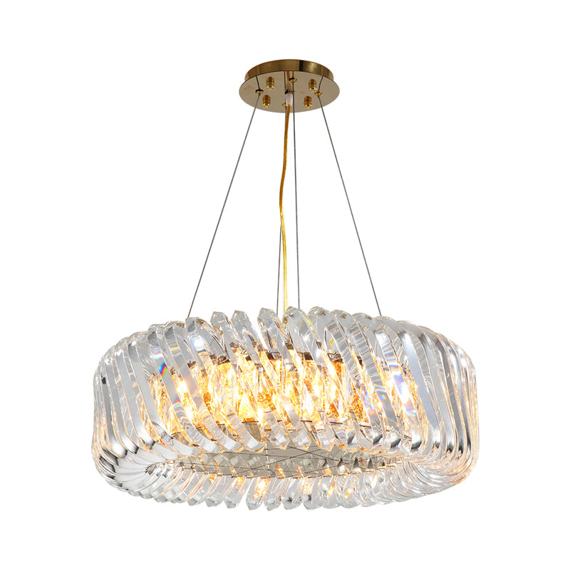 Minimalist Drum Pendant Lighting 4/8/12-Light Clear K9 Crystal Chandelier Light Fixture in Gold Clearhalo 'Ceiling Lights' 'Chandeliers' 'Modern Chandeliers' 'Modern' Lighting' 2015877