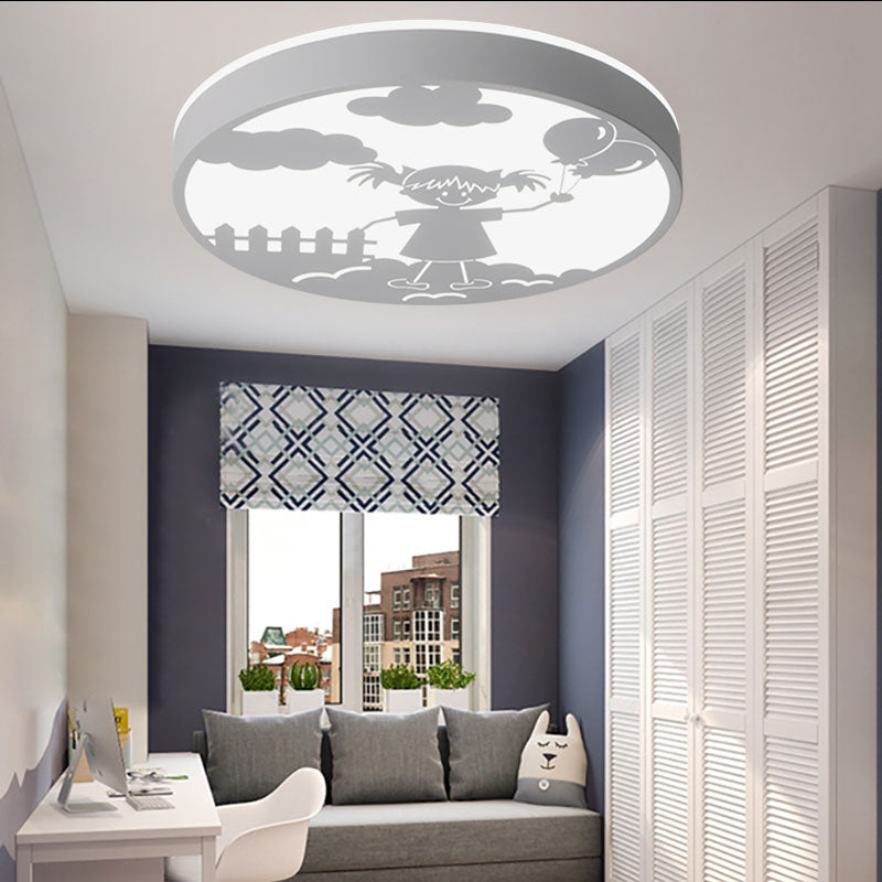 Round Baby Bedroom Flush Mount Light with Girl Deco Metal Macaron Loft Ceiling Lamp White Clearhalo 'Ceiling Lights' 'Close To Ceiling Lights' 'Close to ceiling' 'Flush mount' Lighting' 201588