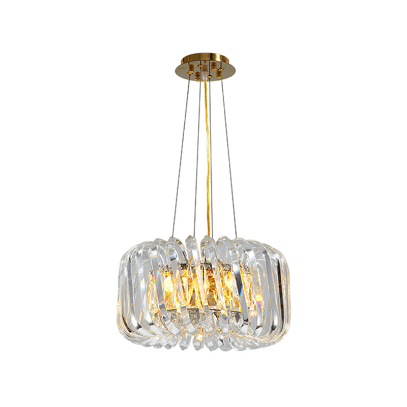 Minimalist Drum Pendant Lighting 4/8/12-Light Clear K9 Crystal Chandelier Light Fixture in Gold Clearhalo 'Ceiling Lights' 'Chandeliers' 'Modern Chandeliers' 'Modern' Lighting' 2015881