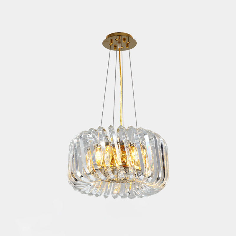 Minimalist Drum Pendant Lighting 4/8/12-Light Clear K9 Crystal Chandelier Light Fixture in Gold Clearhalo 'Ceiling Lights' 'Chandeliers' 'Modern Chandeliers' 'Modern' Lighting' 2015882