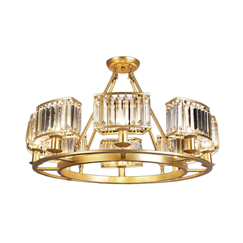 Gold Circle Chandelier Pendant Light Modern Faceted Clear Crystal Prism 6/8/10-Bulb Dining Room Hanging Lamp Clearhalo 'Ceiling Lights' 'Chandeliers' 'Modern Chandeliers' 'Modern' Lighting' 2015893