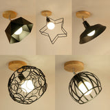 1 Head Semi Flush Mount Lighting Industrial Globe/Barn Shade Metallic Rotatable Ceiling Light with Wooden Canopy in Black Clearhalo 'Ceiling Lights' 'Close To Ceiling Lights' 'Close to ceiling' 'Semi-flushmount' Lighting' 20158