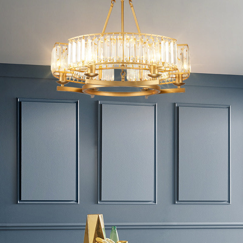 Gold Circle Chandelier Pendant Light Modern Faceted Clear Crystal Prism 6/8/10-Bulb Dining Room Hanging Lamp 6 Gold A Clearhalo 'Ceiling Lights' 'Chandeliers' 'Modern Chandeliers' 'Modern' Lighting' 2015900