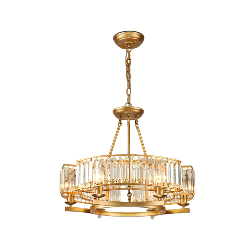 Gold Circle Chandelier Pendant Light Modern Faceted Clear Crystal Prism 6/8/10-Bulb Dining Room Hanging Lamp Clearhalo 'Ceiling Lights' 'Chandeliers' 'Modern Chandeliers' 'Modern' Lighting' 2015901