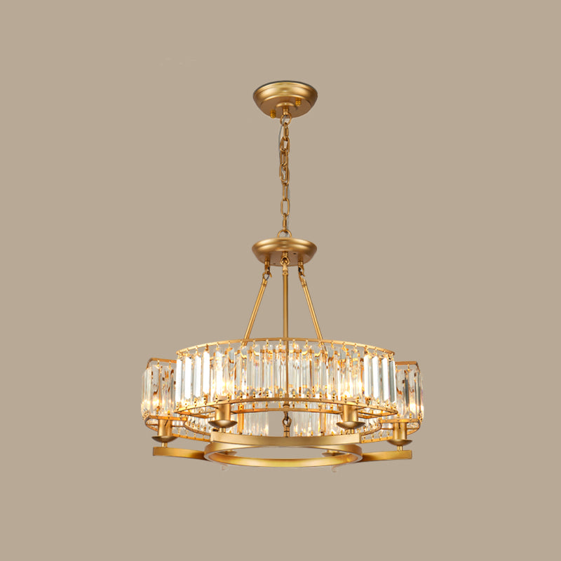 Gold Circle Chandelier Pendant Light Modern Faceted Clear Crystal Prism 6/8/10-Bulb Dining Room Hanging Lamp Clearhalo 'Ceiling Lights' 'Chandeliers' 'Modern Chandeliers' 'Modern' Lighting' 2015902