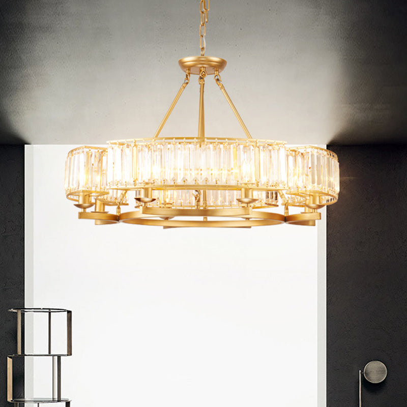 Gold Circle Chandelier Pendant Light Modern Faceted Clear Crystal Prism 6/8/10-Bulb Dining Room Hanging Lamp 8 Gold A Clearhalo 'Ceiling Lights' 'Chandeliers' 'Modern Chandeliers' 'Modern' Lighting' 2015904