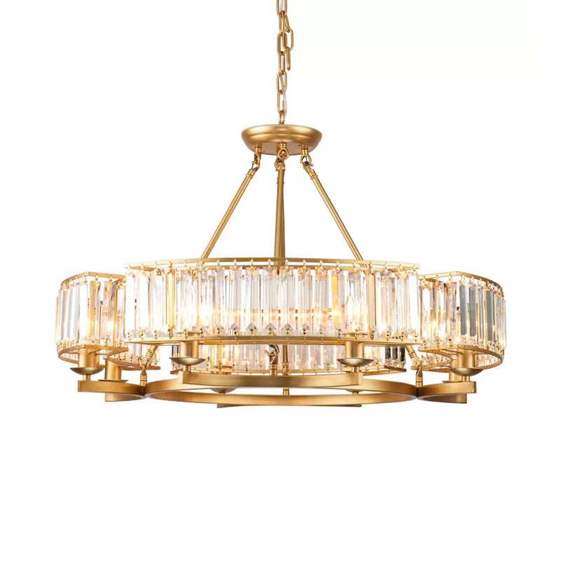 Gold Circle Chandelier Pendant Light Modern Faceted Clear Crystal Prism 6/8/10-Bulb Dining Room Hanging Lamp Clearhalo 'Ceiling Lights' 'Chandeliers' 'Modern Chandeliers' 'Modern' Lighting' 2015905