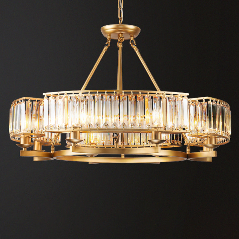 Gold Circle Chandelier Pendant Light Modern Faceted Clear Crystal Prism 6/8/10-Bulb Dining Room Hanging Lamp Clearhalo 'Ceiling Lights' 'Chandeliers' 'Modern Chandeliers' 'Modern' Lighting' 2015906