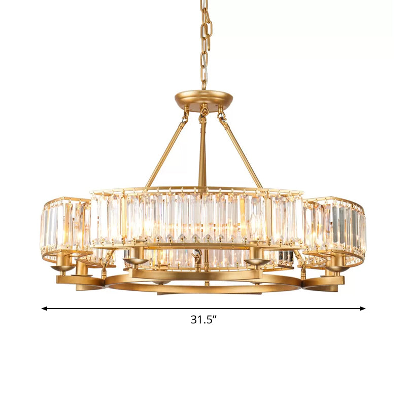 Gold Circle Chandelier Pendant Light Modern Faceted Clear Crystal Prism 6/8/10-Bulb Dining Room Hanging Lamp Clearhalo 'Ceiling Lights' 'Chandeliers' 'Modern Chandeliers' 'Modern' Lighting' 2015907