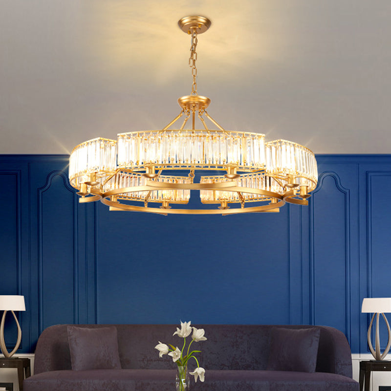 Gold Circle Chandelier Pendant Light Modern Faceted Clear Crystal Prism 6/8/10-Bulb Dining Room Hanging Lamp 10 Gold A Clearhalo 'Ceiling Lights' 'Chandeliers' 'Modern Chandeliers' 'Modern' Lighting' 2015908