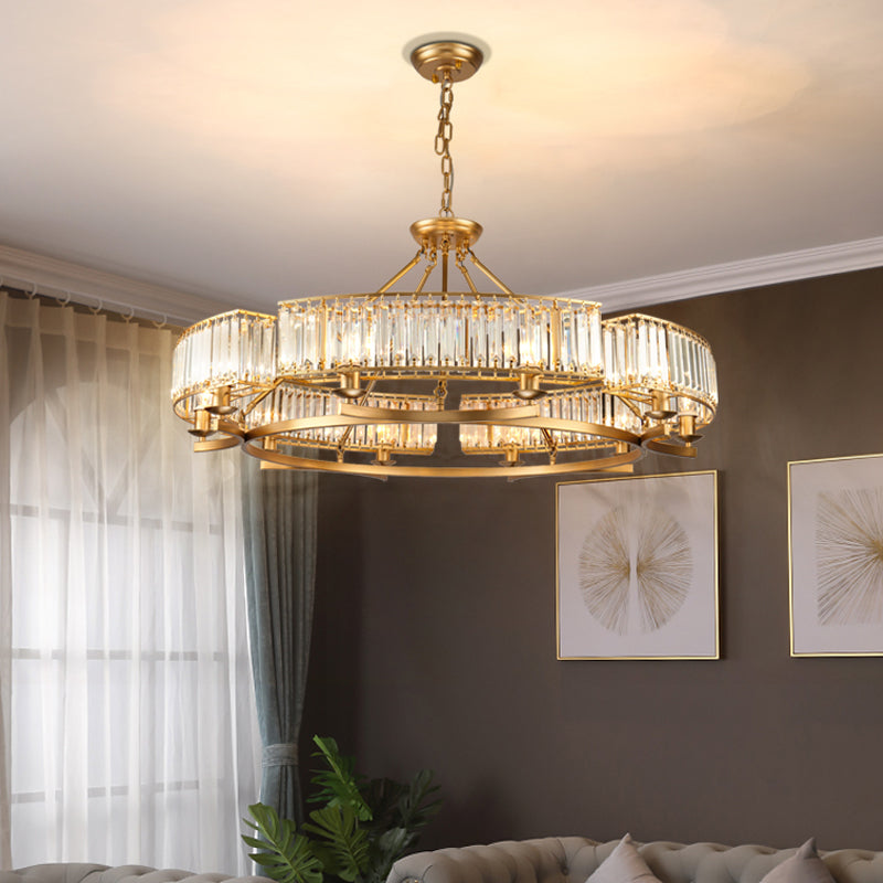 Gold Circle Chandelier Pendant Light Modern Faceted Clear Crystal Prism 6/8/10-Bulb Dining Room Hanging Lamp Clearhalo 'Ceiling Lights' 'Chandeliers' 'Modern Chandeliers' 'Modern' Lighting' 2015909