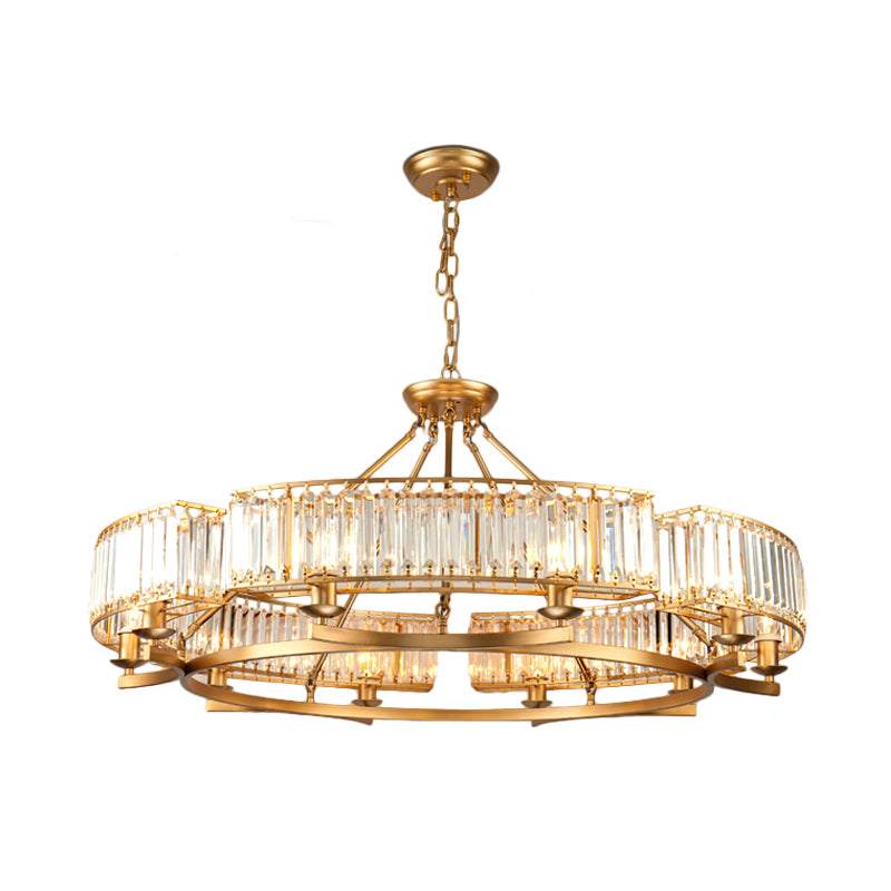 Gold Circle Chandelier Pendant Light Modern Faceted Clear Crystal Prism 6/8/10-Bulb Dining Room Hanging Lamp Clearhalo 'Ceiling Lights' 'Chandeliers' 'Modern Chandeliers' 'Modern' Lighting' 2015910