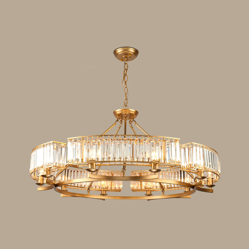 Gold Circle Chandelier Pendant Light Modern Faceted Clear Crystal Prism 6/8/10-Bulb Dining Room Hanging Lamp Clearhalo 'Ceiling Lights' 'Chandeliers' 'Modern Chandeliers' 'Modern' Lighting' 2015911