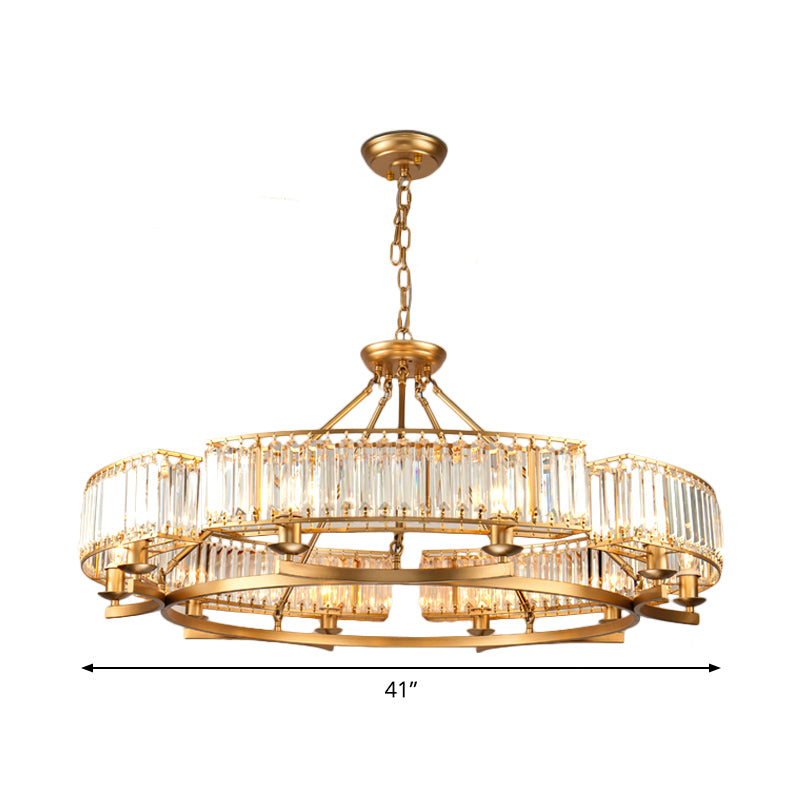 Gold Circle Chandelier Pendant Light Modern Faceted Clear Crystal Prism 6/8/10-Bulb Dining Room Hanging Lamp Clearhalo 'Ceiling Lights' 'Chandeliers' 'Modern Chandeliers' 'Modern' Lighting' 2015912