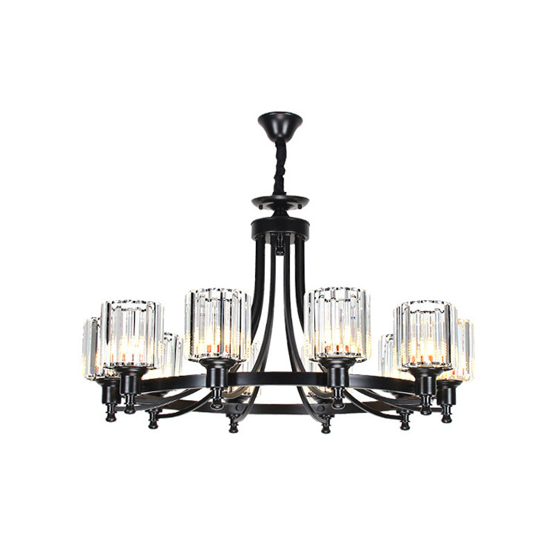 Postmodern Cylinder Chandelier 8/10-Light Prismatic Crystal Drop Lamp in Black/Gold for Living Room Clearhalo 'Ceiling Lights' 'Chandeliers' 'Modern Chandeliers' 'Modern' Lighting' 2015926