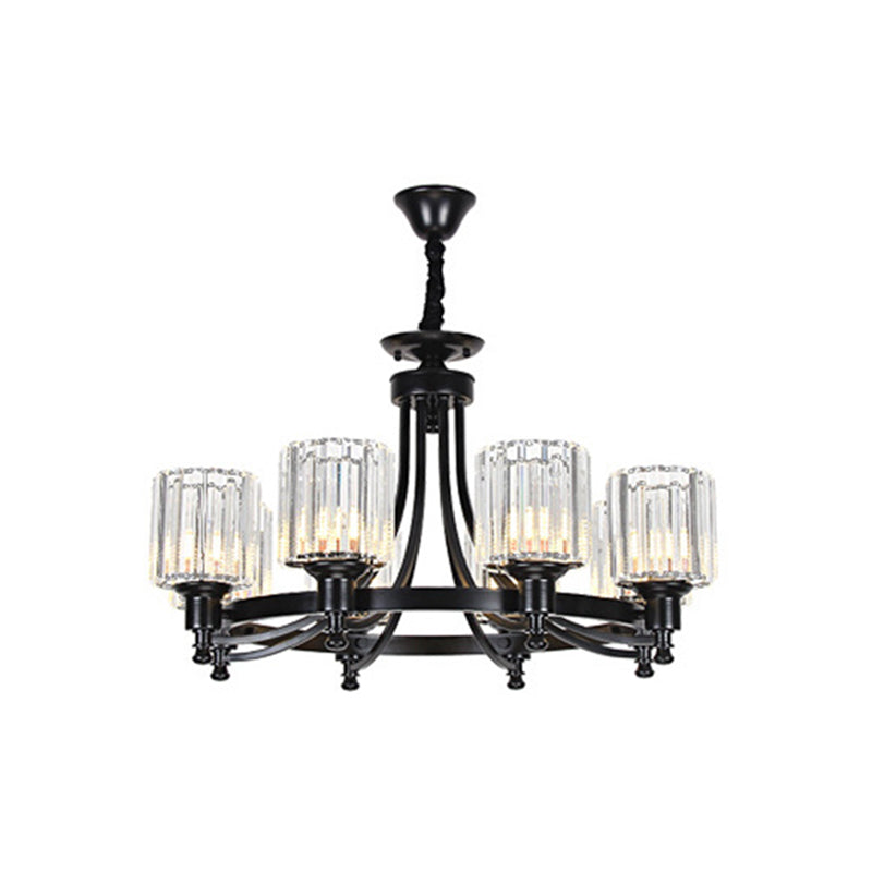 Postmodern Cylinder Chandelier 8/10-Light Prismatic Crystal Drop Lamp in Black/Gold for Living Room Clearhalo 'Ceiling Lights' 'Chandeliers' 'Modern Chandeliers' 'Modern' Lighting' 2015928