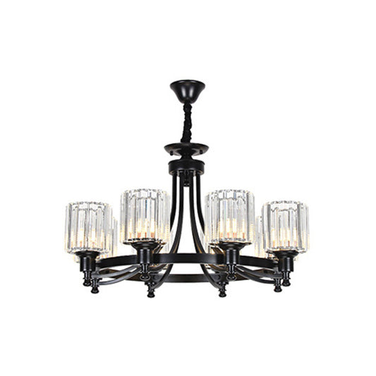 Postmodern Cylinder Chandelier 8/10-Light Prismatic Crystal Drop Lamp in Black/Gold for Living Room Clearhalo 'Ceiling Lights' 'Chandeliers' 'Modern Chandeliers' 'Modern' Lighting' 2015928