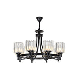 Postmodern Cylinder Chandelier 8/10-Light Prismatic Crystal Drop Lamp in Black/Gold for Living Room Clearhalo 'Ceiling Lights' 'Chandeliers' 'Modern Chandeliers' 'Modern' Lighting' 2015928