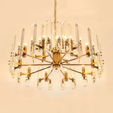 15 Lights Radial Hanging Pendant Post-Modern Gold Clear Crystal Rod Chandelier for Dining Room Clearhalo 'Ceiling Lights' 'Chandeliers' 'Modern Chandeliers' 'Modern' Lighting' 2015931