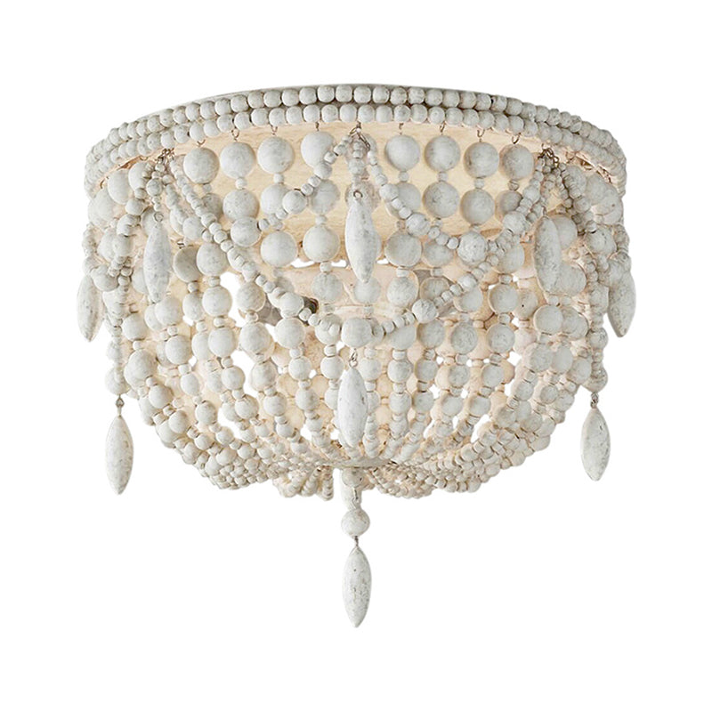 Retro Beaded Flush Mount Light 6 Heads Wood Close to Ceiling Lamp in Distressed White Clearhalo 'Ceiling Lights' 'Close To Ceiling Lights' 'Close to ceiling' 'Flush mount' Lighting' 2015936
