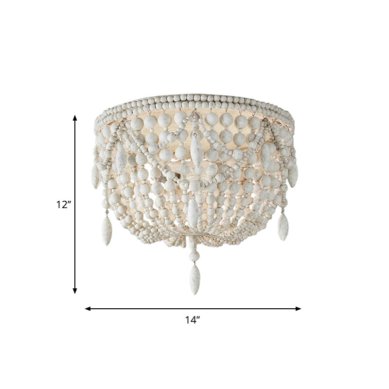 Retro Beaded Flush Mount Light 6 Heads Wood Close to Ceiling Lamp in Distressed White Clearhalo 'Ceiling Lights' 'Close To Ceiling Lights' 'Close to ceiling' 'Flush mount' Lighting' 2015937