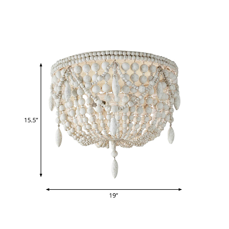 Retro Beaded Flush Mount Light 6 Heads Wood Close to Ceiling Lamp in Distressed White Clearhalo 'Ceiling Lights' 'Close To Ceiling Lights' 'Close to ceiling' 'Flush mount' Lighting' 2015938