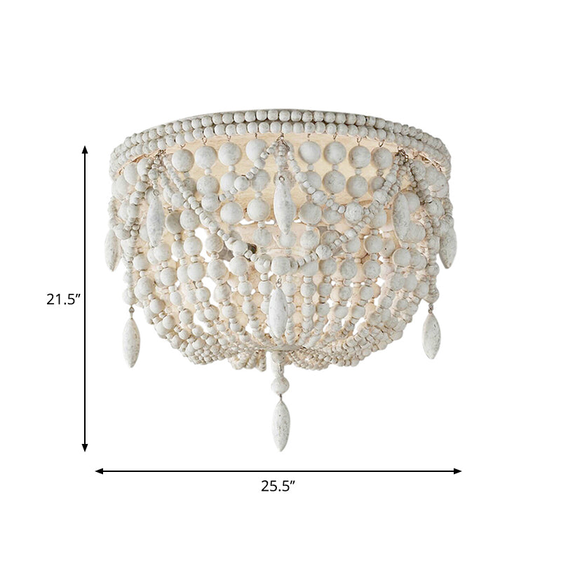 Retro Beaded Flush Mount Light 6 Heads Wood Close to Ceiling Lamp in Distressed White Clearhalo 'Ceiling Lights' 'Close To Ceiling Lights' 'Close to ceiling' 'Flush mount' Lighting' 2015939