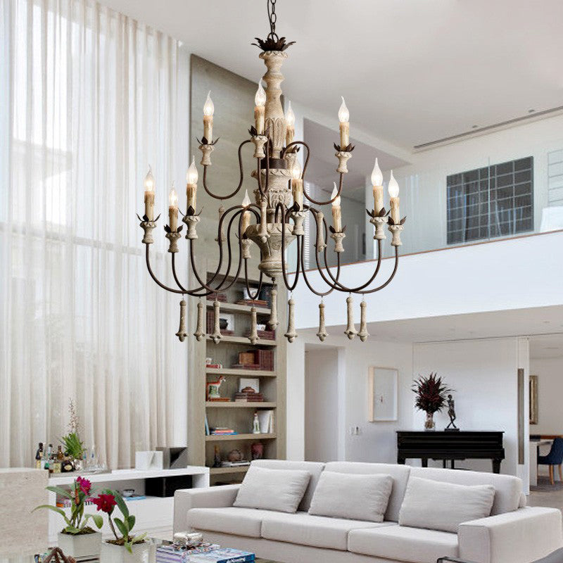 Scrolled Arm Living Room Hanging Light Kit Country Distressed Wood Pendant Chandelier Clearhalo 'Ceiling Lights' 'Chandeliers' Lighting' options 2016023