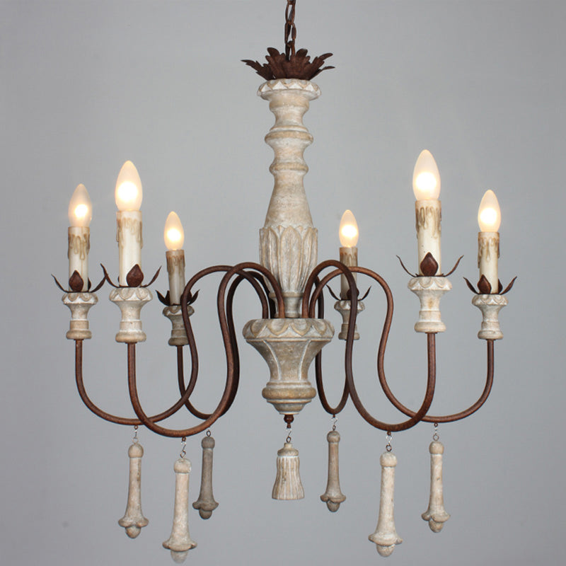 Scrolled Arm Living Room Hanging Light Kit Country Distressed Wood Pendant Chandelier Clearhalo 'Ceiling Lights' 'Chandeliers' Lighting' options 2016030