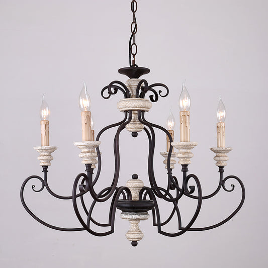 Rust 6 Heads Ceiling Chandelier Country Metal Scrolled Arm Suspension Lamp with Candle Design Clearhalo 'Ceiling Lights' 'Chandeliers' Lighting' options 2016086