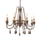 Bead Strand Hanging Chandelier Countryside Distressed Wood Suspension Lamp with Candelabra Design Clearhalo 'Ceiling Lights' 'Chandeliers' Lighting' options 2016098