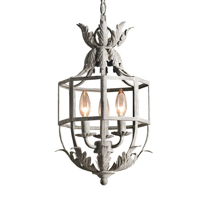 3 Heads Chandelier Lamp Classic Living Room Pendant Lighting with Wire Cage Metal Shade Clearhalo 'Ceiling Lights' 'Chandeliers' Lighting' options 2016167