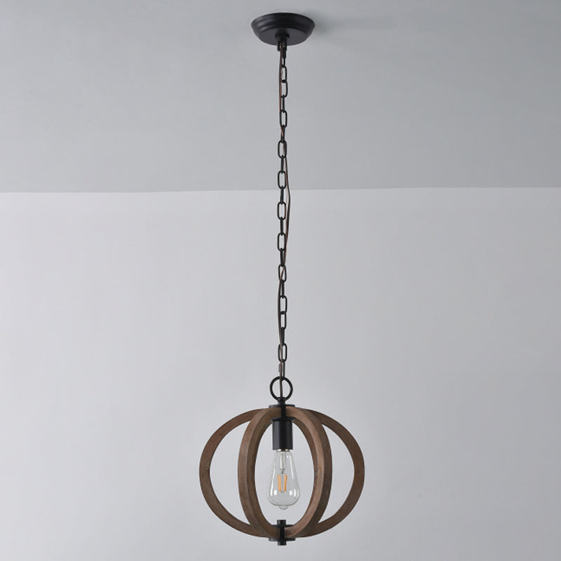 Wood Geometrical Cage Suspension Lamp Traditional 1 Head Living Room Drop Pendant Brown A Clearhalo 'Ceiling Lights' 'Pendant Lights' 'Pendants' Lighting' 2016184_bc5dc288-1904-416f-9b03-e9729f7ef84c