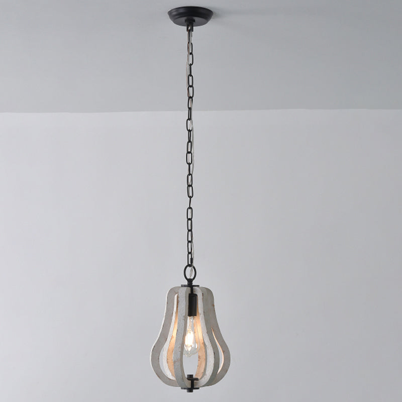 Wood Geometrical Cage Suspension Lamp Traditional 1 Head Living Room Drop Pendant White B Clearhalo 'Ceiling Lights' 'Pendant Lights' 'Pendants' Lighting' 2016198_a4adfde3-20dd-48a6-b38a-0bcee73e4fc4