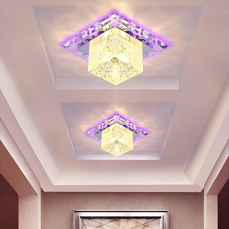 Cubic Shaped Flush Light Fixture Contemporary Crystal LED Chrome Close to Ceiling Lamp for Corridor Chrome Purple Clearhalo 'Ceiling Lights' 'Close To Ceiling Lights' 'Close to ceiling' 'Flush mount' Lighting' 2016235