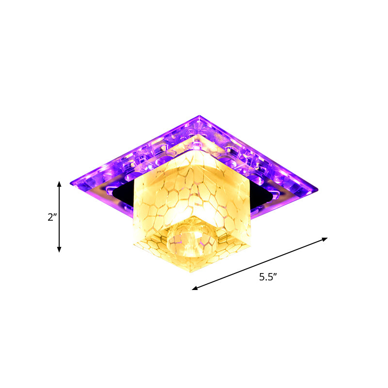 Cubic Shaped Flush Light Fixture Contemporary Crystal LED Chrome Close to Ceiling Lamp for Corridor Clearhalo 'Ceiling Lights' 'Close To Ceiling Lights' 'Close to ceiling' 'Flush mount' Lighting' 2016239