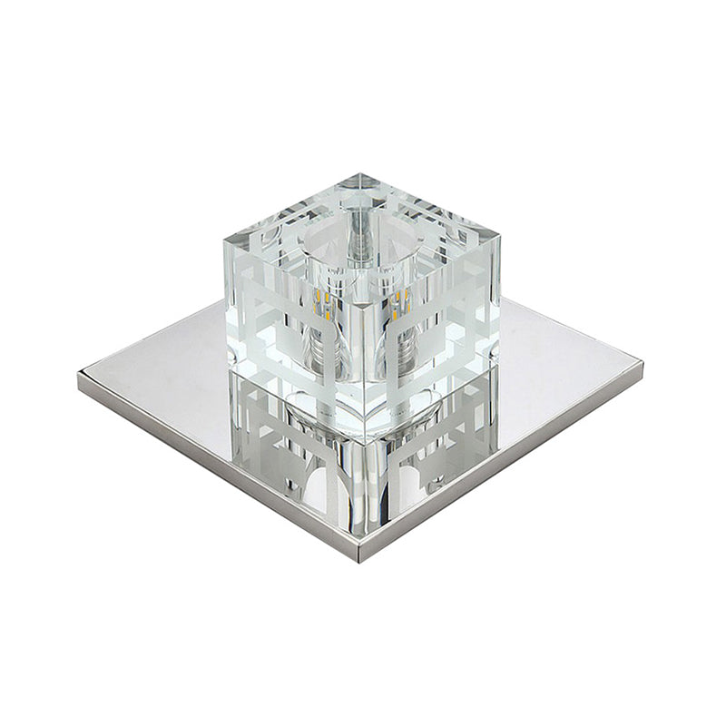 Faceted Crystal Square Flush Ceiling Light Simple LED Flush Mount Lamp in Chrome for Hallway Clearhalo 'Ceiling Lights' 'Close To Ceiling Lights' 'Close to ceiling' 'Flush mount' Lighting' 2016243