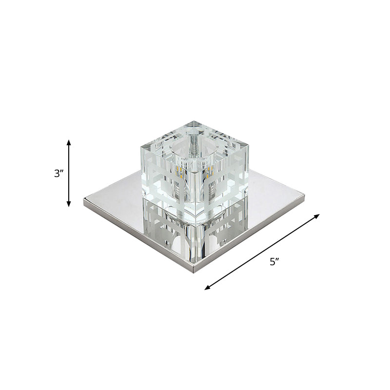 Faceted Crystal Square Flush Ceiling Light Simple LED Flush Mount Lamp in Chrome for Hallway Clearhalo 'Ceiling Lights' 'Close To Ceiling Lights' 'Close to ceiling' 'Flush mount' Lighting' 2016244