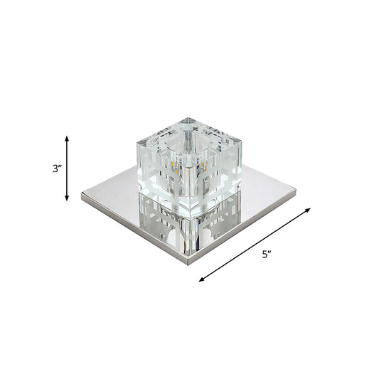 Faceted Crystal Square Flush Ceiling Light Simple LED Flush Mount Lamp in Chrome for Hallway Clearhalo 'Ceiling Lights' 'Close To Ceiling Lights' 'Close to ceiling' 'Flush mount' Lighting' 2016244