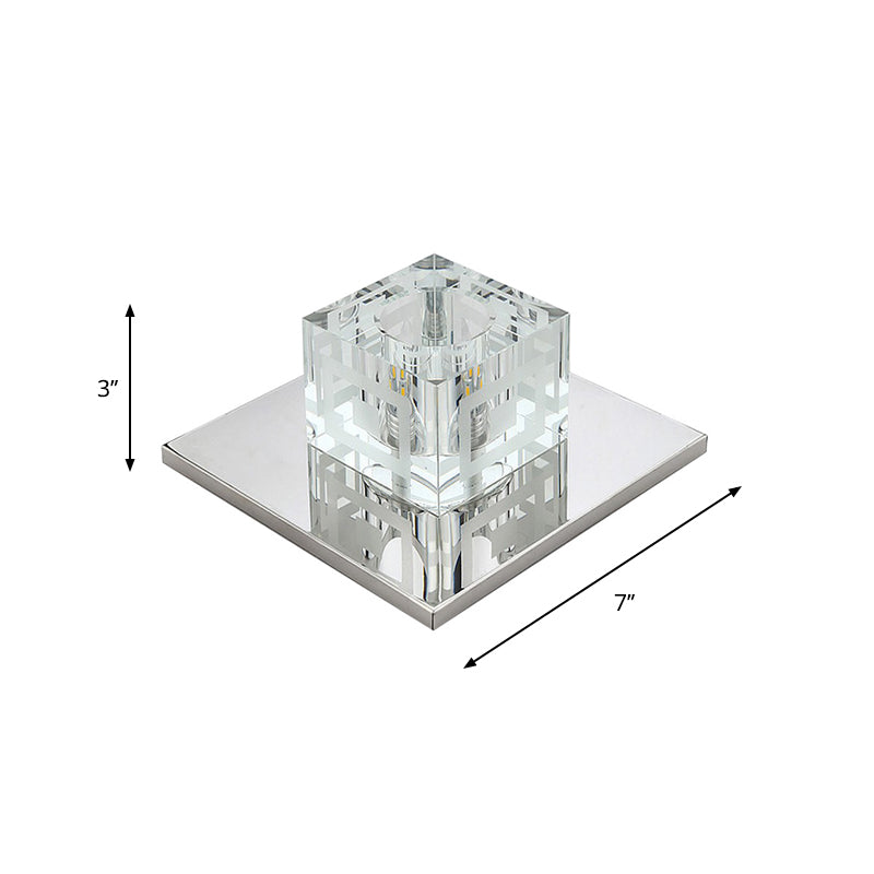 Faceted Crystal Square Flush Ceiling Light Simple LED Flush Mount Lamp in Chrome for Hallway Clearhalo 'Ceiling Lights' 'Close To Ceiling Lights' 'Close to ceiling' 'Flush mount' Lighting' 2016245
